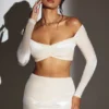 Adele Velvet Off-Shoulder Ruched Crop Top i elfenben