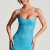 Aellin pyntet bodycon-minikjole i akvablå