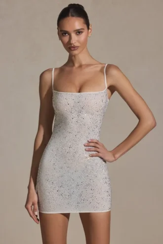 Aellin pyntet bodycon-minikjole i hvit