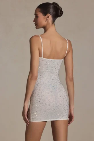 Aellin pyntet bodycon-minikjole i hvit