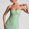 Aellin pyntet bodycon-minikjole i pistasj