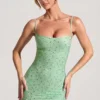 Aellin pyntet bodycon-minikjole i pistasj