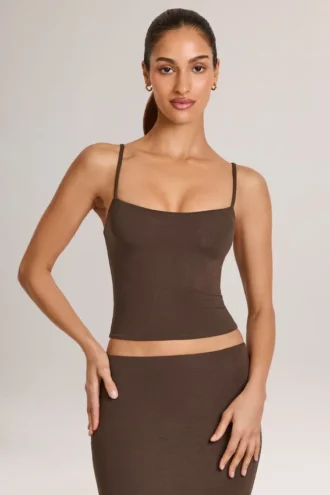 Ailany Modal-tanktop med rund hals i sjokoladebrun