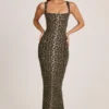 Ainslee Modal Bodycon-midikjole med firkantet hals i leopardmønster
