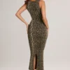 Ainslee Modal Bodycon-midikjole med firkantet hals i leopardmønster