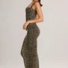 Ainslee Modal Bodycon-midikjole med firkantet hals i leopardmønster