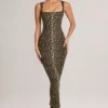 Ainslee Modal Bodycon-midikjole med firkantet hals i leopardmønster