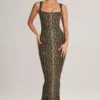 Ainslee Modal Bodycon-midikjole med firkantet hals i leopardmønster