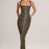 Ainslee Modal Bodycon-midikjole med firkantet hals i leopardmønster