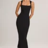 Ainslee Modal Bodycon-midikjole med firkantet hals i svart