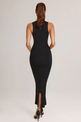Ainslee Modal Bodycon-midikjole med firkantet hals i svart