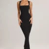 Ainslee Modal Bodycon-midikjole med firkantet hals i svart
