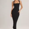 Ainslee Modal Bodycon-midikjole med firkantet hals i svart