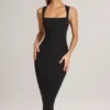 Ainslee Modal Bodycon-midikjole med firkantet hals i svart
