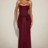 Aisra sateng Peekaboo bandeau drapert kjole i vinrød