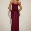 Aisra sateng Peekaboo bandeau drapert kjole i vinrød