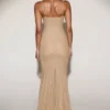 Alabelle Metallic Lace Godet Fishtail Gown i gull
