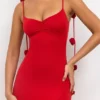 Aldona Slinky Jersey Rose Detail kveldskjole i skarlagenrød