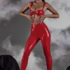 Alecto vinylleggings med høy midje i rødt