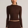 Alia Modal Ruched Langermet Top i Chocolate Brown