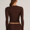 Alia Modal Ruched Langermet Top i Chocolate Brown