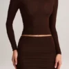 Alia Modal Ruched Langermet Top i Chocolate Brown