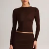 Alia Modal Ruched Langermet Top i Chocolate Brown