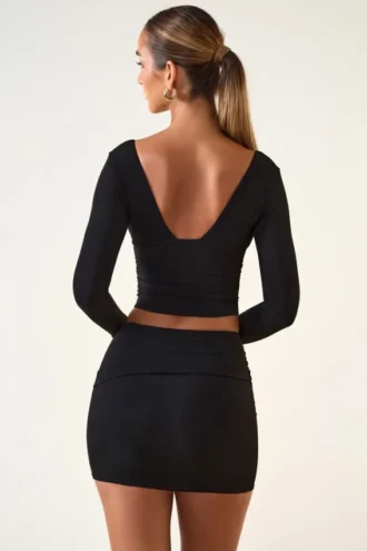 Aliz Modal Twist-Front Mid-Rise Mini Skjørt i svart