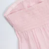 Alma stroppeløs crop-top i bomullspoplin med knute foran i rosa og hvite striper