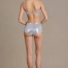 Celina Sequin Mesh Mid-Rise Mini Shorts i sølv