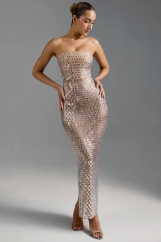 Amaya Embellished Bandeau Maxikjoler i Almond