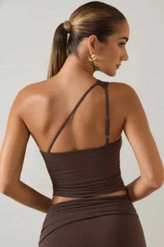 Andi Modal One-Shoulder Top i sjokoladebrun