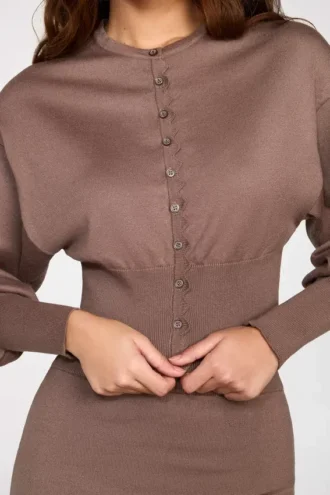 Anele strikket langermet cardigan i mokka