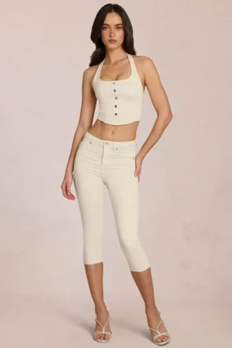 Anessa Capri-jeans med middels høy midje i elfenben