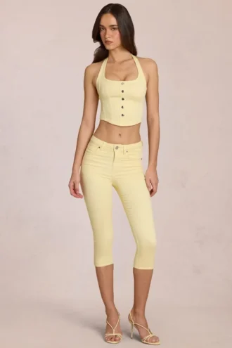 Anessa Capri-jeans med middels høy midje i sitrongul