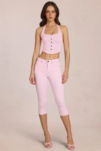 Anessa mid-rise capri-jeans i blomsterrosa