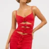 Aniela Slinky Jersey Rose Detail Cut Out Minikjole i skarlagenrød