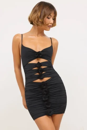 Aniela Slinky Jersey Rose Detail Cut Out Minikjoler i svart