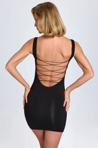 Aoife Modal Lace-Trim Bodycon minikjole i svart