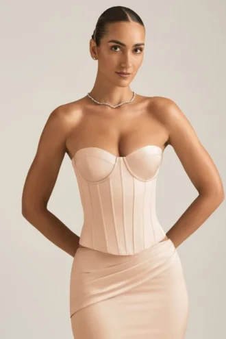 Araminta snøringskorsett-top i beige og gull