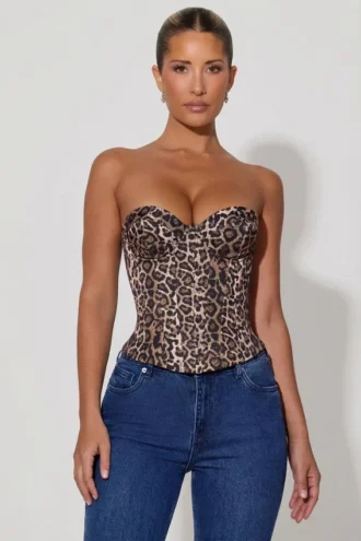 Araminta snøringskorsett-top i leopardmønster