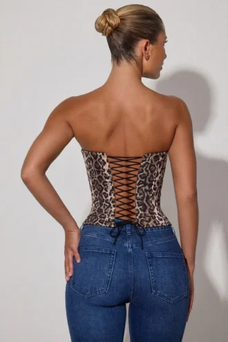 Araminta snøringskorsett-top i leopardmønster