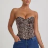 Araminta snøringskorsett-top i leopardmønster
