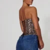 Araminta snøringskorsett-top i leopardmønster