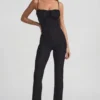 Arlena jumpsuit med blonder og sløyfe i svart