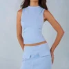 Aurelle-turtleneck-top i imitert semsket skinn i myk blå