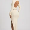 Auri Modal Ruched Backless Turtleneck Top i elfenben