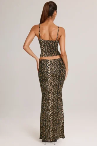 Avenley Modal mid-rise fishtail maxi-skjørt i leopardmønster