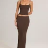 Avenley Modal mid-rise fishtail-maxi-skjørt i sjokoladebrun