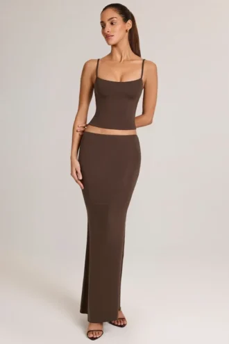 Avenley Modal mid-rise fishtail-maxi-skjørt i sjokoladebrun